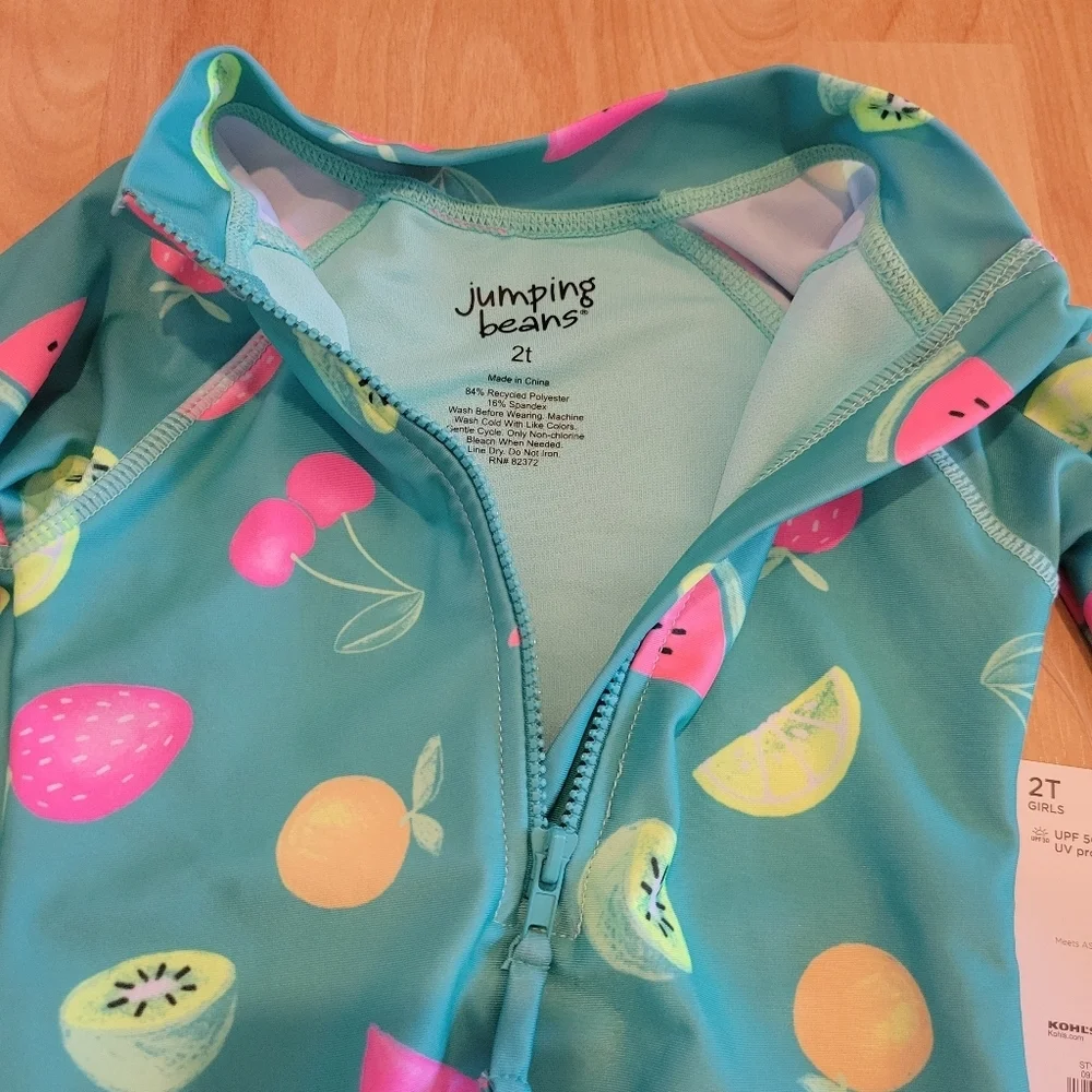 jumping beans Long Sleeve One Piece Rashguard Swimsuit with Fruit Print Size 2T